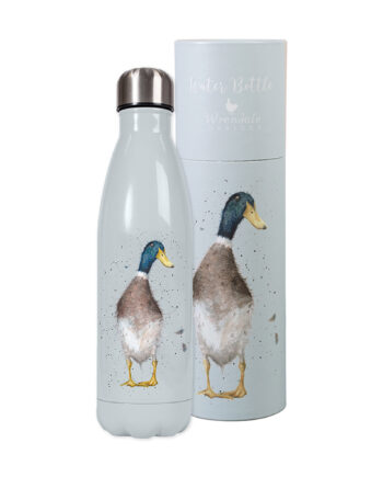 Botella de agua de metal con ilustración de ganso
