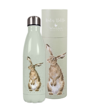 Botella de agua de metal con ilustración de liebre